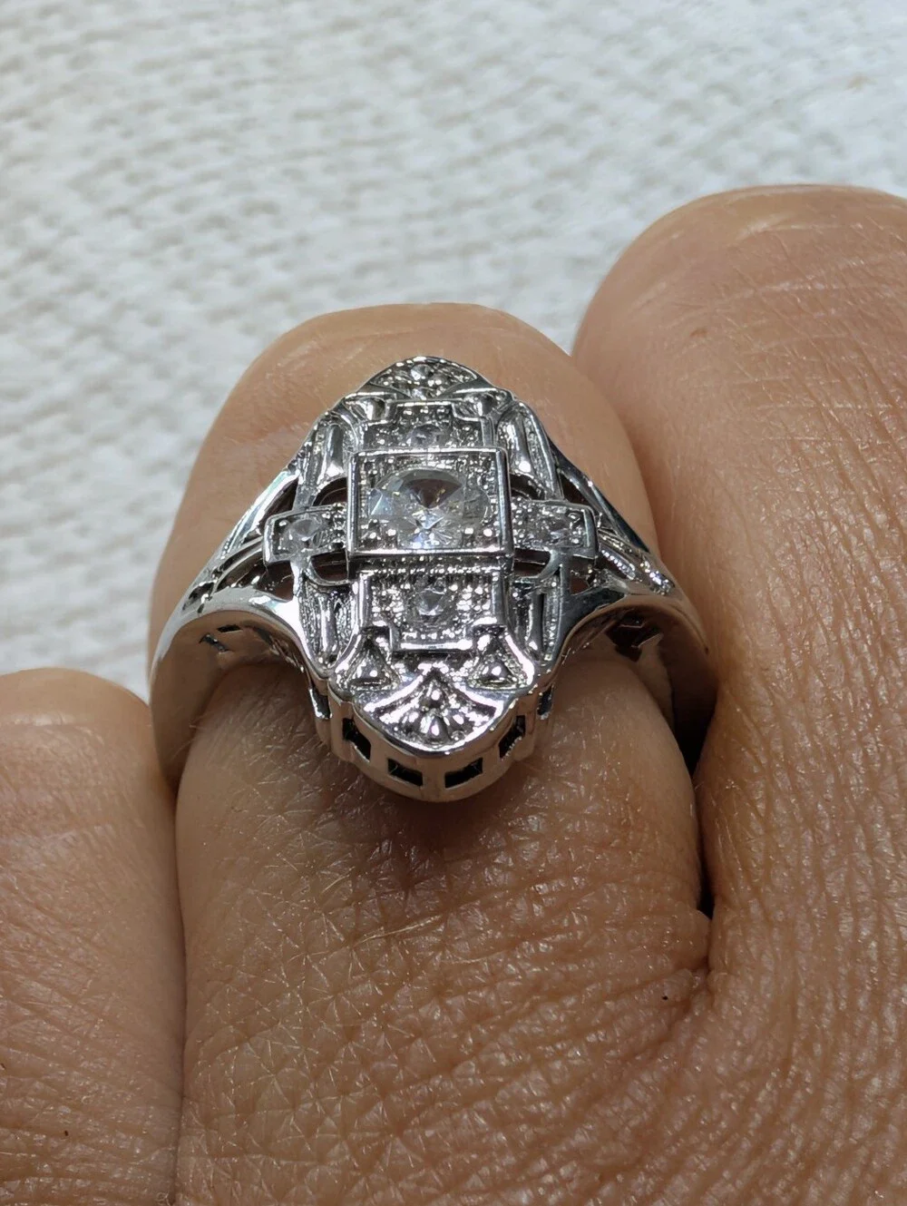 Vintage Estate Style Silver Dinner Ring (Cz)